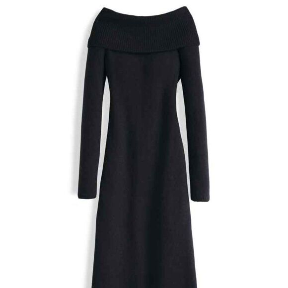 NEW! Peruvian Connection Black Pima Cotton Portrait Collar Long Sleeve Dress - M - Picture 12 of 12